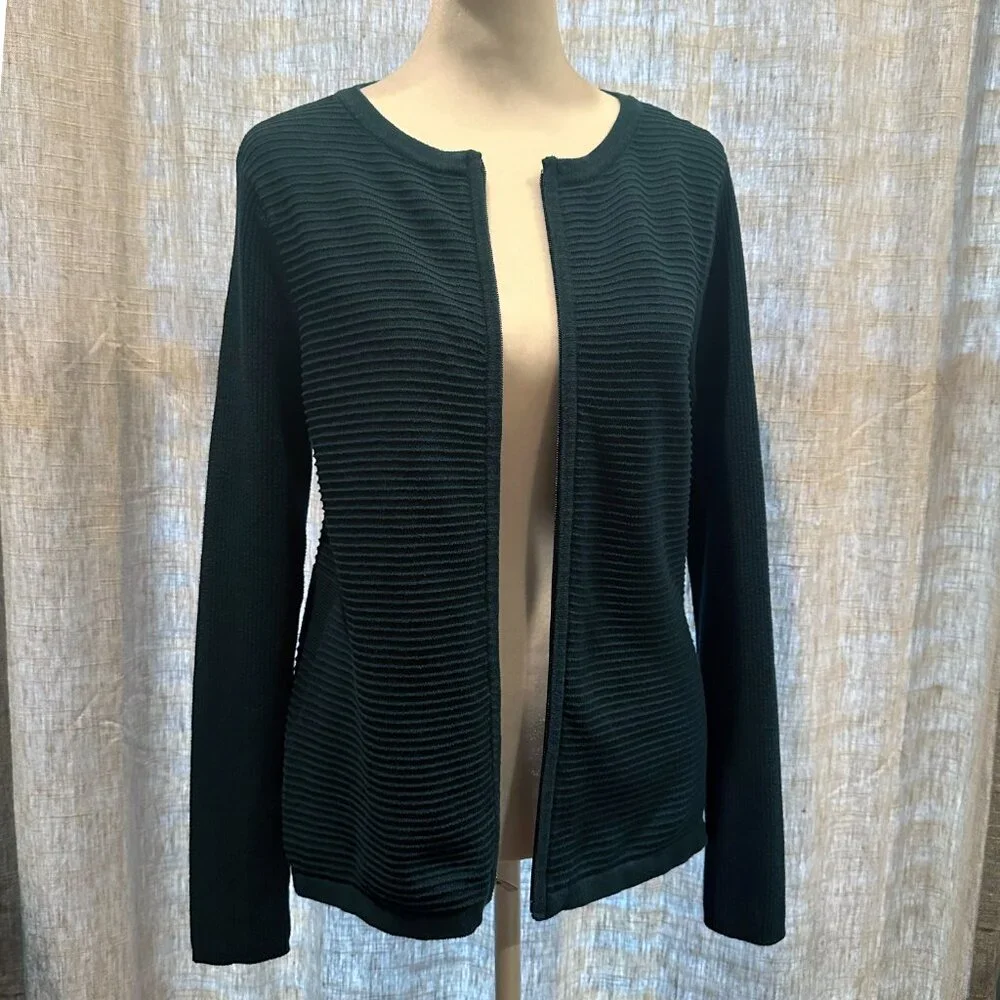 Croft & Barrow Green Ribbed Zip-Up Women's Cardigan Sweater Small
